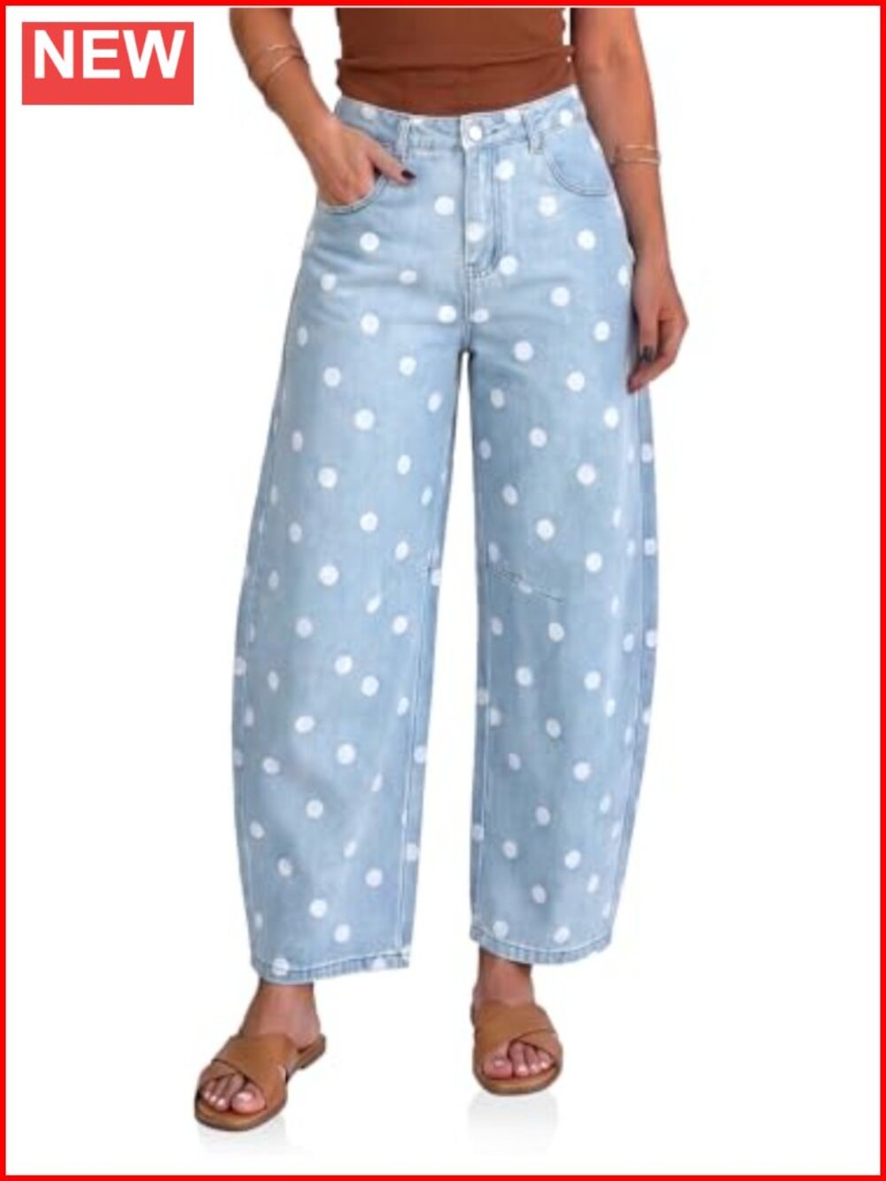 Wide Leg Barrel Jeans with Polka Dot Design